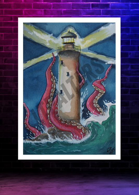 Kraken Lighthouse Art Print